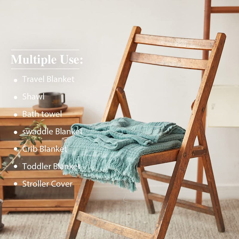 Simple&Opulence Cotton Muslin Throw Blanket for Bed, Couch, Knit Woven Gauze Blanket with Tassels, Soft Lightweight Cozy Pre-Washed Breathable Farmhouse Decoration for All-Season (Dark Green) - Image 5